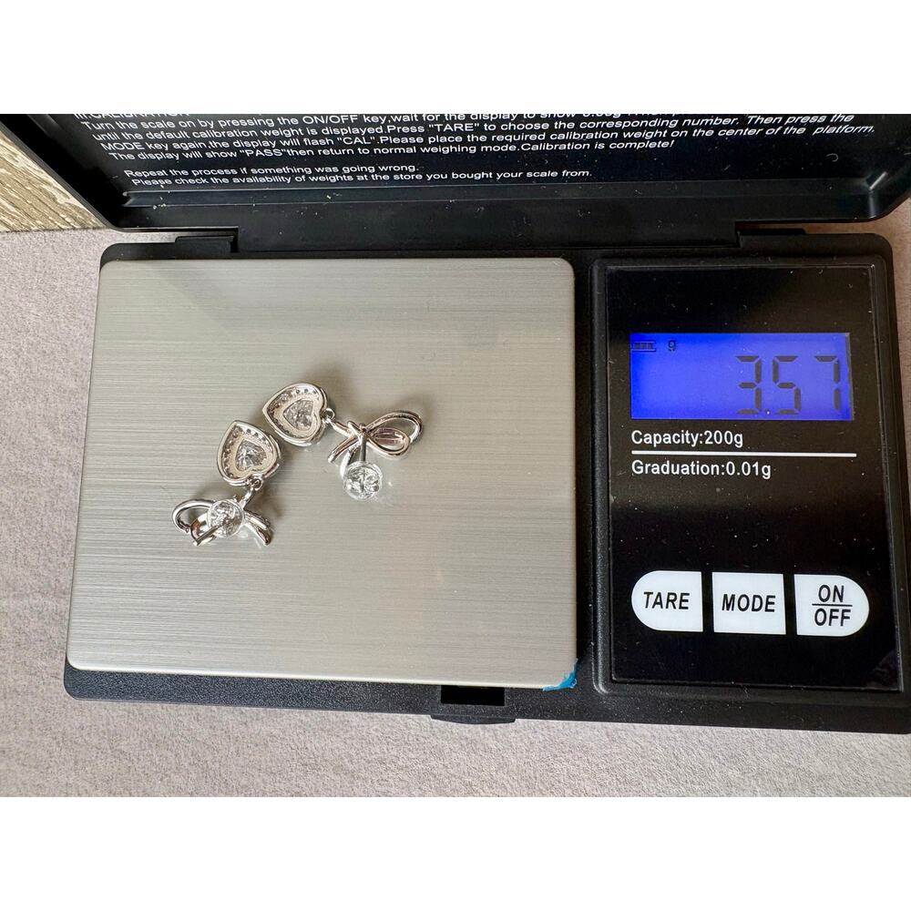 2ct Moissanite Heart/Ribbon/Cherry, 925 Silver Earrings - Picture 7 of 8